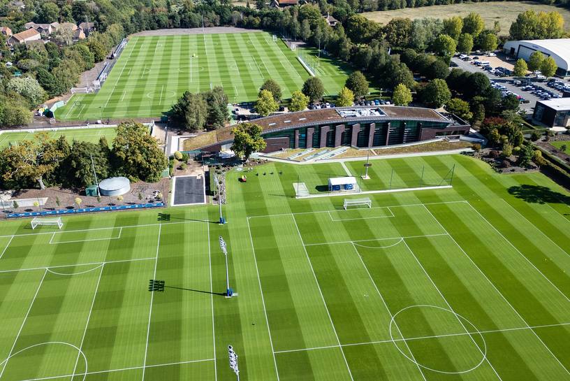 Aerial view of professional football training ground
